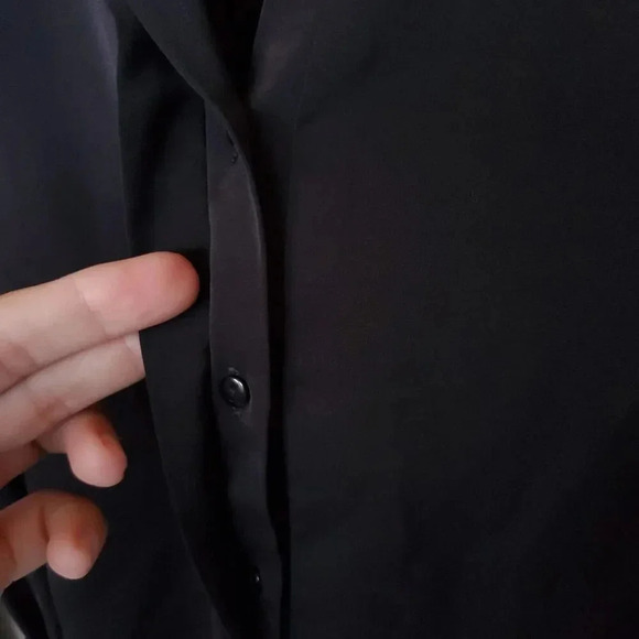 Black Shirt Mini Dress With Belt Size Medium Tunic Long Sleeve ButtonUp Collared - Picture 10 of 16